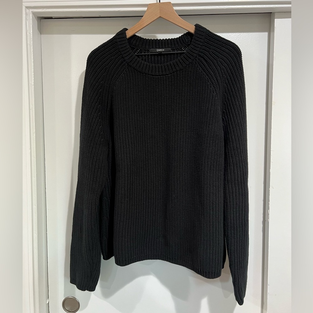 Like New Quince 100% Organic Cotton Fisherman Crew Sweater - Black size XL